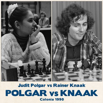 Tablero de ajedrez Polgar vs Knaak en 1990