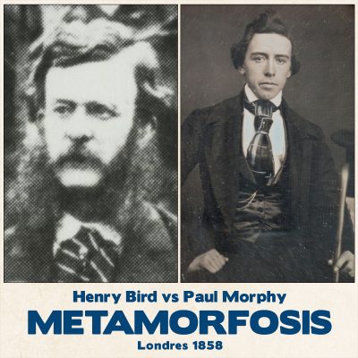 Tablero de ajedrez Bird vs Morphy en Londres 1858