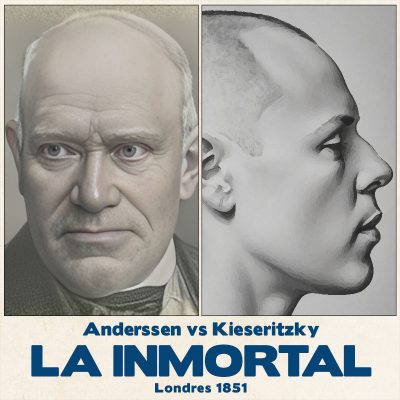 Tablero de ajedrez de la partida inmortal entre Anderssen y Kieseritzky, 1851