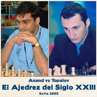 Tablero de ajedrez entre Anand y Topalov en 2005