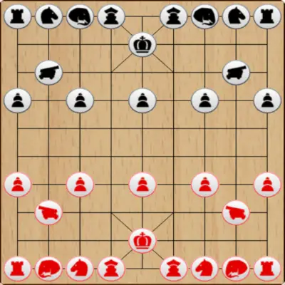 Vista del juego Janggi: piezas octogonales en posición inicial