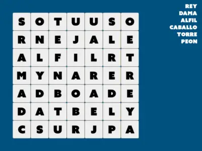 Sopa de letras de ajedrez con nombres de piezas escondidas