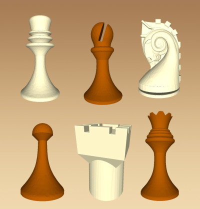 Piezas de ajedrez diseñadas por Marcel Duchamp en el tablero de juego.