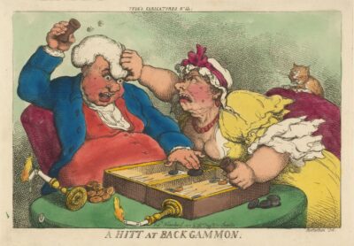 "Una partida de backgammon" una caricaturas de Tegg del 1810