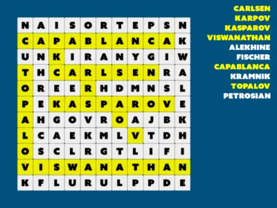 Sopa de letras interactiva con campeones de ajedrez