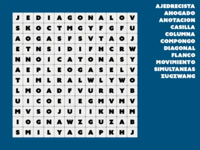 Sopa de letras interactiva con términos relacionados con el ajedrez