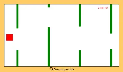 Cuadrado rojo navegando entre obstáculos en el juego Flappy Square.