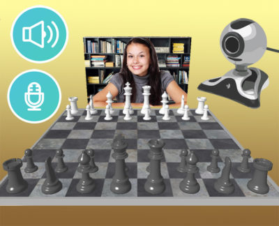 Juego de ajedrez con el chat de cámara web y micrófono