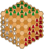 Juego Hexagonal de Ajedrez para tres jugadores para imprimir