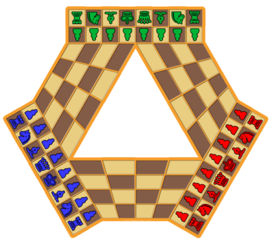 Juego de ajedrez de tres jugadores triangular para imprimir