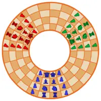 Posición inicial de las piezas del juego de ajedrez circular para 3 jugadores