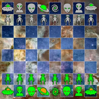 Juego de ajedrez con piezas de extraterrestres para imprimir