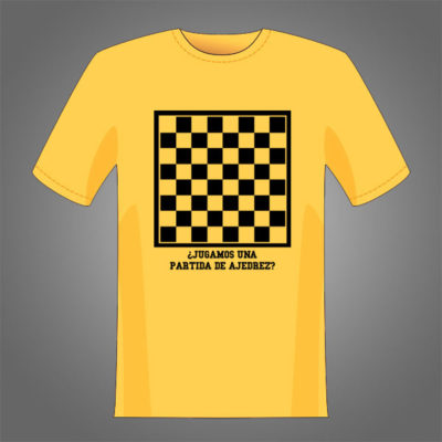 Tablero de ajedrez con la frase 'Jugamos una partida?'