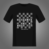 Problema de ajedrez en diseño blanco para estampar en camisetas oscuras