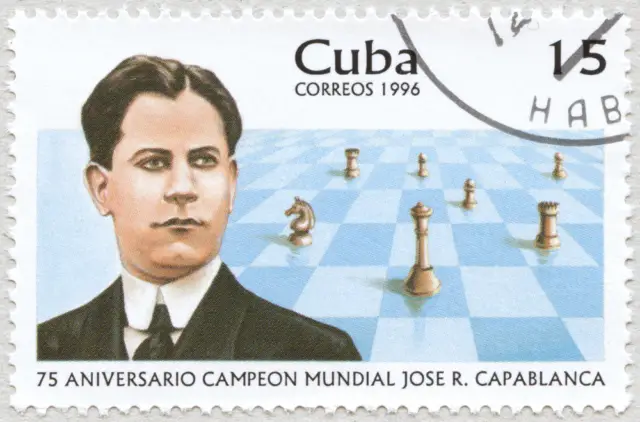 Estampilla: 75 Aniversario Campeon Mundial Jose Raul Capablanca. 15. Cuba 1996.