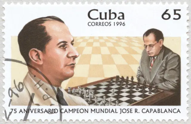 Estampilla: 75 Aniversario Campeon Mundial Jose Raul Capablanca. 65. Cuba 1996.
