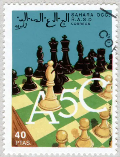 Estampilla: A5C. Apertura Ruy Lopez. Sáhara Occidental 1993.
