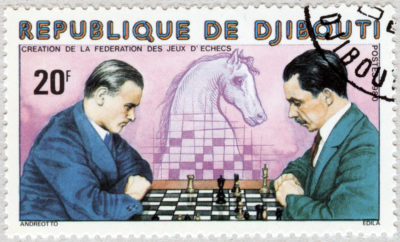 Estampilla: Creación de la Federación de Ajedrez. República de Yibuti 1980.