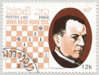 Estampilla: Jose Raul Capablanca. Laos 1988.