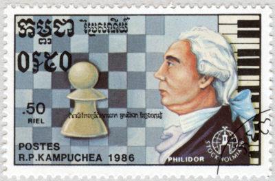 Estampilla: François Philidor. Stockholmia 86. República Popular de Kampuchea 1986.