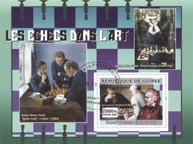 El Ajedrez en el Arte - Hildur Nilsen Prahl "Sjakk matt i 3 trekk" (1885) - Bezhan Shvelidze "Time Trouble Chess Play" - Honoré Daumier (1808-1879) "Les Joueurs d'échecs" (1863-67) - República de Guinea 2007