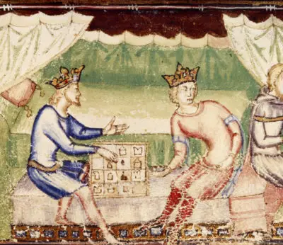 Dos reyes juegan al ajedrez. Producido para Louis II, rey de Nápoles. 1352.