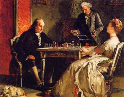 Benjamin Franklin jugando ajedrez. Edward Harrison May. 1867.
