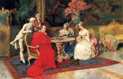 Damas y cardenal jugando al ajedrez. Giulio Rosati. 1917.