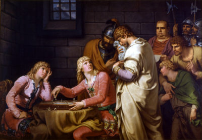 Konradin von Schwaben y Friedrich von Österreich escuchan su sentencia de muerte mientras juegan ajedrez. Johann Heinrich Wilhelm Tischbein. 1784.