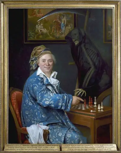 Retrato del Dr. C. jugando al ajedrez con la muerte. Remi-Fursy Descarsin. 1793.