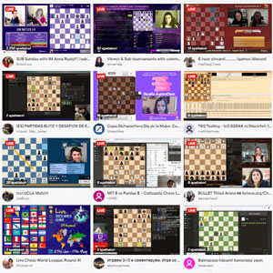 Plataforma con transmisiones video en vivo de partidas de ajedrez