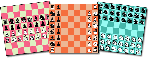 Serie de juegos de ajedrez con nuevas posiciones de comienzos y colocación de piezas