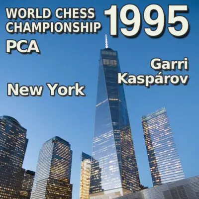 Panorámica de los palacios y la Torre Sur del World Trade Center, sede del Campeonato Mundial de Ajedrez 1995.