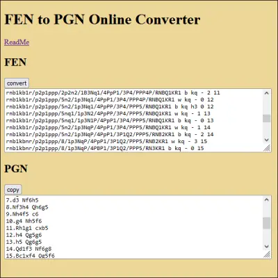 Convierte posiciones de ajedrez de FEN a PGN.