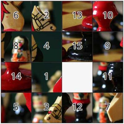 Juego del 15 con imágenes inspiradas en el ajedrez