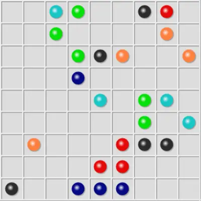 Tablero del juego Lines con esferas alineadas en colores.