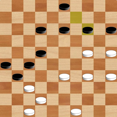 Tablero interactivo con un problema de Damas del día para resolver.